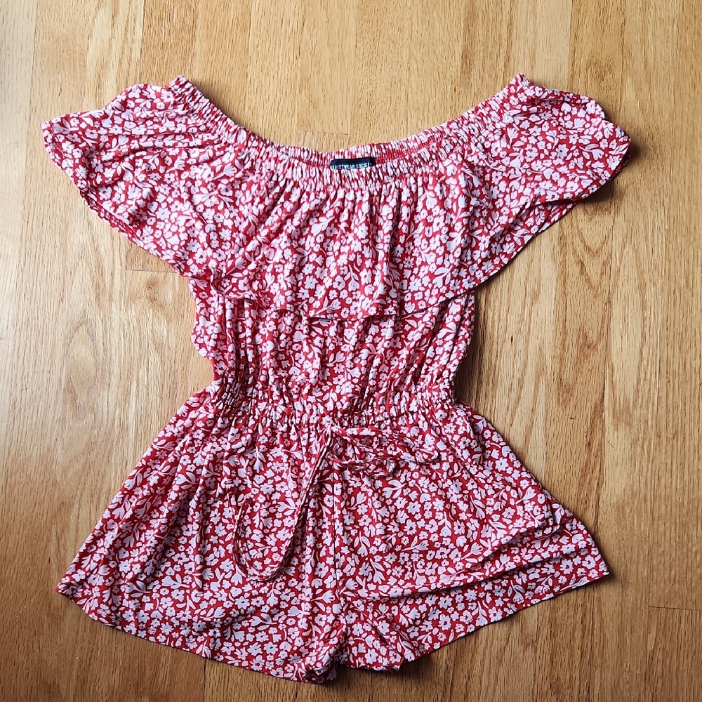Streetwear Society Red Floral Off-Shoulder Romper